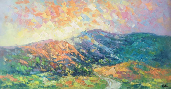 Mountain Landscape Painting, Spring Mountain Painting, Custom Canvas Painting for Sale, Original Paintings for Sale, Oil Painting on Canvas-Silvia Home Craft