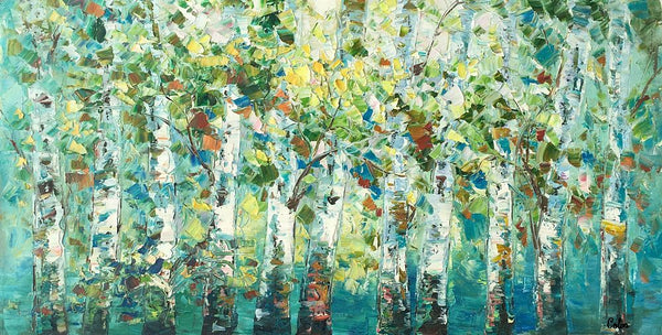 Birch Tree Painting, Abstract Autumn Painting, Heavy Texture Painting, Custom Landscape Painting-Silvia Home Craft