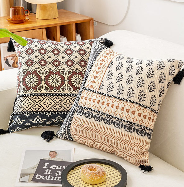 Oriental Square Pillows for Couch, Geometric Modern Pillows, Decorative Throw Pillows for Living Room, Bohemian Decorative Sofa Pillows-Silvia Home Craft