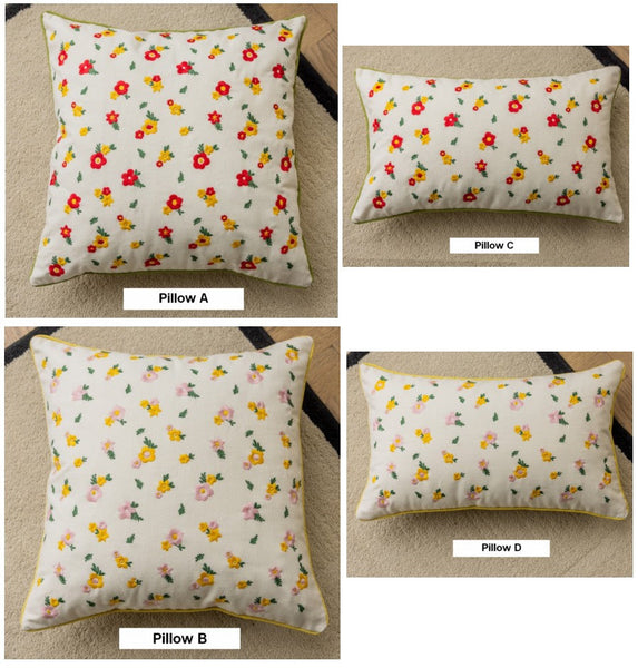 Spring Flower Decorative Pillows for Dining Room, Embroider Flower Cotton Pillow Covers, Decorative Pillows for Sofa, Farmhouse Decorative Pillows for Couch-Silvia Home Craft