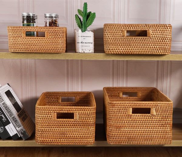 Oversized Rattan Storage Basket, Extra Large Rectangular Storage Basket for Clothes, Storage Baskets for Bathroom, Bedroom Storage Baskets-Silvia Home Craft