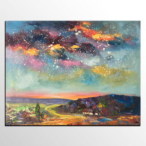 Wall Art for Bedroom Wall Art, Starry Night Sky Painting, Landscape Art, Custom Large Canvas Painting-Silvia Home Craft