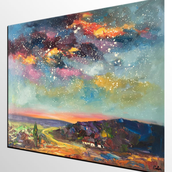 Wall Art for Bedroom Wall Art, Starry Night Sky Painting, Landscape Art, Custom Large Canvas Painting-Silvia Home Craft