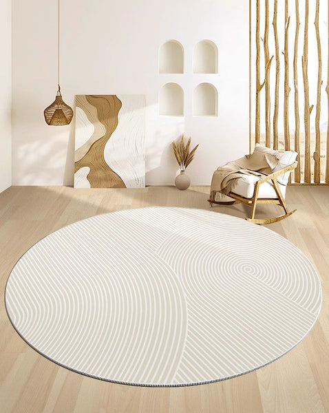 Abstract Contemporary Round Rugs for Dining Room, Soft Modern Rugs for Dining Room, Geometric Modern Rug Ideas for Living Room, Circular Modern Rugs for Bathroom-Silvia Home Craft