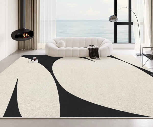 Black Contemporary Modern Rugs, Geometric Contemporary Rugs Next to Bed, Modern Rugs for Living Room, Modern Rugs for Dining Room-Silvia Home Craft