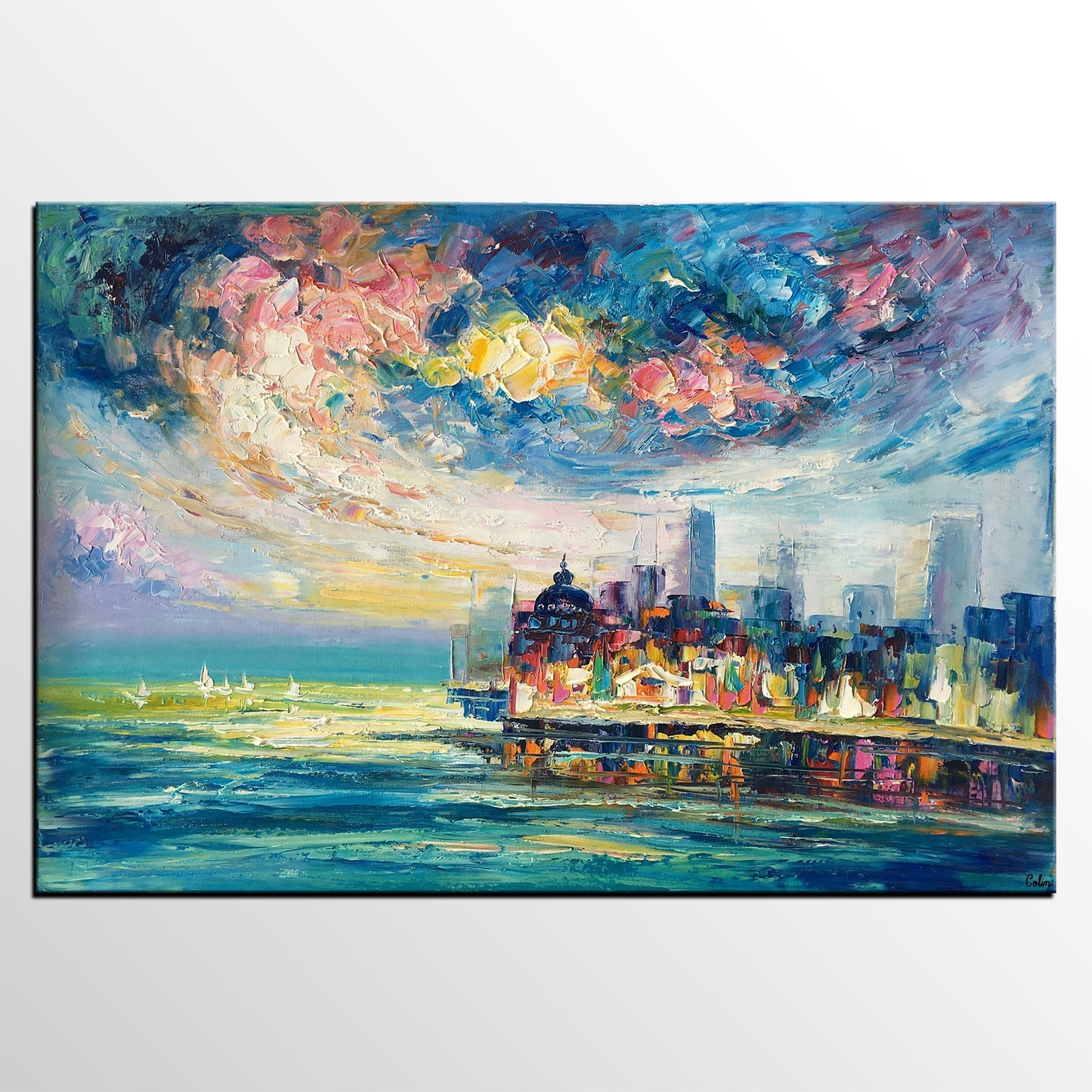 Original Landscape Paintings, Cityscape Painting, Custom Large Canvas Paintings, Modern Paintings on Canvas-Silvia Home Craft