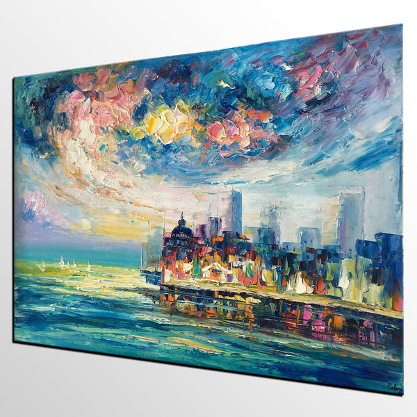 Original Landscape Paintings, Cityscape Painting, Custom Large Canvas Paintings, Modern Paintings on Canvas-Silvia Home Craft