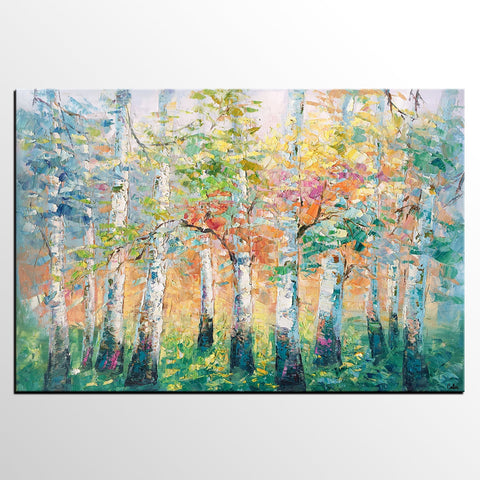 Landscape Canvas Painting, Spring Tree Painting, Landscape Painting for Bedroom, Impasto Paintings, Canvas Painting for Sale-Silvia Home Craft