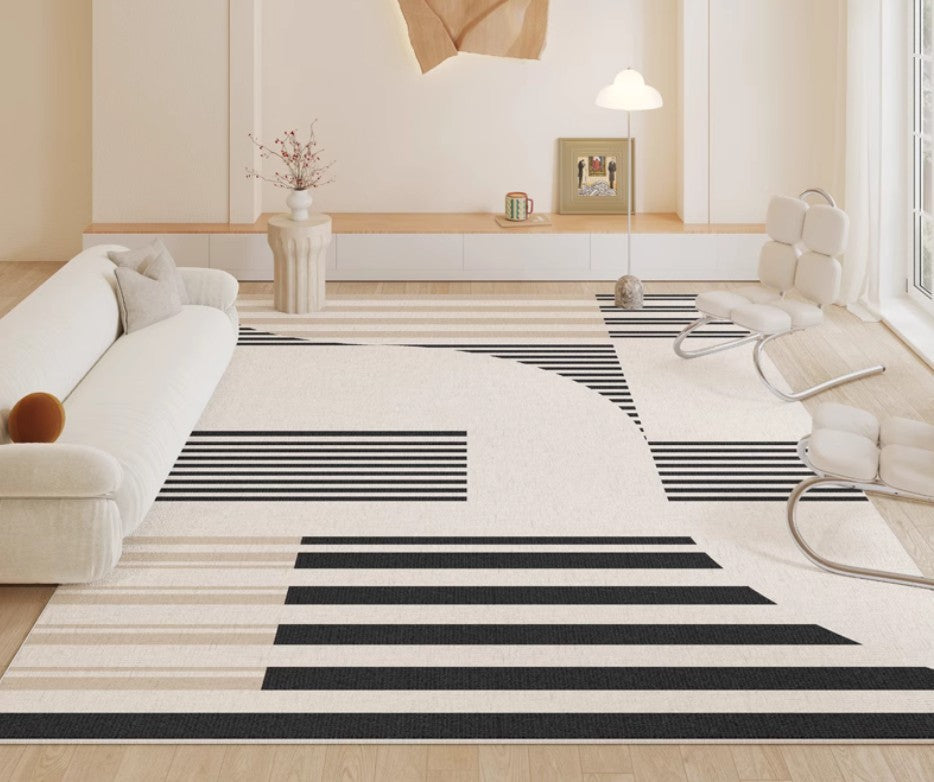 Contemporary Modern Rugs, Modern Rugs for Living Room, Black Stripe Abstract Contemporary Rugs Next to Bed, Modern Rugs for Dining Room-Silvia Home Craft