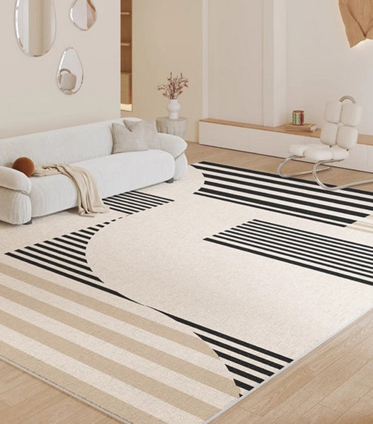 Contemporary Modern Rugs, Modern Rugs for Living Room, Black Stripe Abstract Contemporary Rugs Next to Bed, Modern Rugs for Dining Room-Silvia Home Craft