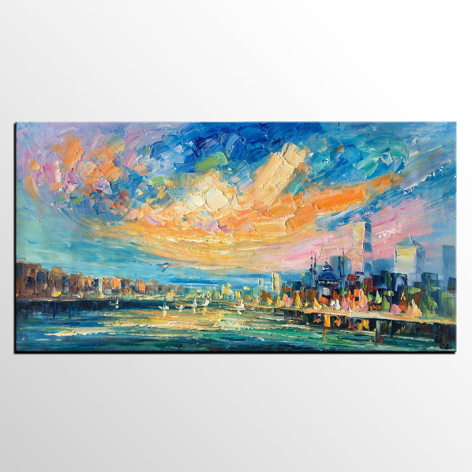 Abstract Cityscape Art, Abstract Canvas Art, Impasto Artwork, Canvas Painting, Custom Extra Large Painting-Silvia Home Craft