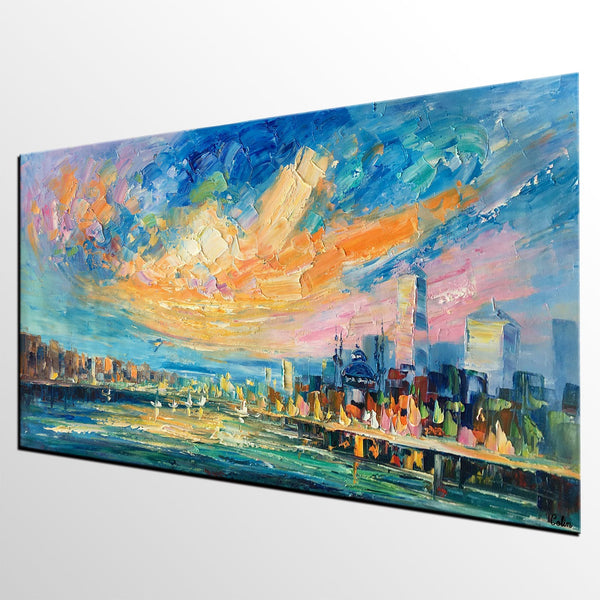 Abstract Cityscape Art, Abstract Canvas Art, Impasto Artwork, Canvas Painting, Custom Extra Large Painting-Silvia Home Craft