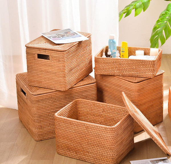 Storage Basket with Lid, Storage Baskets for Toys, Rectangular Storage Basket for Shelves, Storage Baskets for Bathroom, Storage Baskets for Clothes-Silvia Home Craft