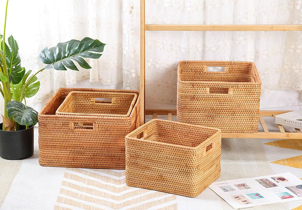 Laundry Storage Baskets, Rattan Storage Baskets for Kitchen, Storage Basket for Shelves, Kitchen Storage Basket, Storage Baskets for Bathroom-Silvia Home Craft