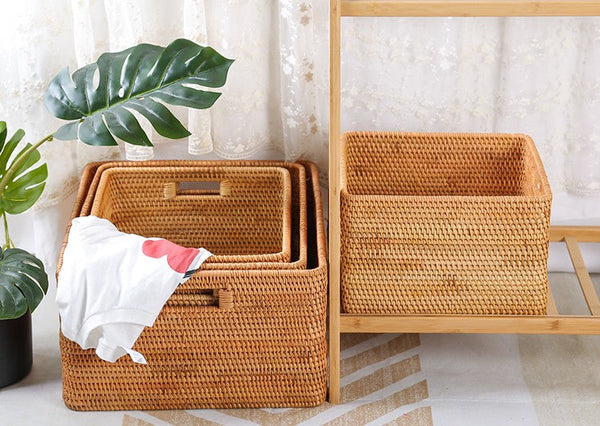 Laundry Storage Baskets, Rattan Storage Baskets for Kitchen, Storage Basket for Shelves, Kitchen Storage Basket, Storage Baskets for Bathroom-Silvia Home Craft