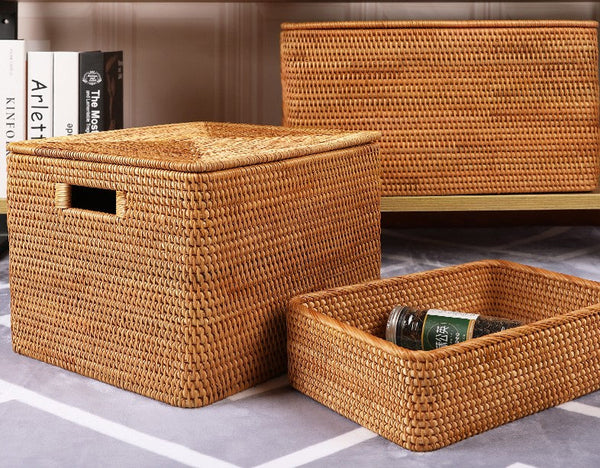 Oversized Rattan Storage Basket, Extra Large Rectangular Storage Basket for Clothes, Storage Baskets for Bathroom, Bedroom Storage Baskets-Silvia Home Craft