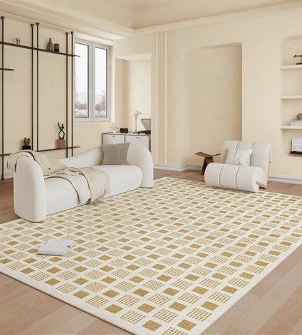 Dining Room Modern Floor Carpets, Modern Rug Ideas for Bedroom, Chequer Modern Rugs for Living Room, Contemporary Soft Rugs Next to Bed-Silvia Home Craft