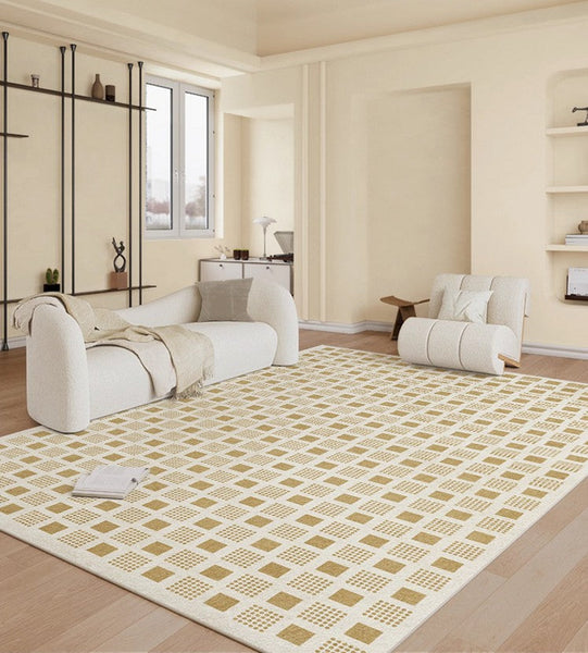 Modern Rug Ideas for Bedroom, Dining Room Modern Floor Carpets, Chequer Modern Rugs for Living Room, Contemporary Soft Rugs Next to Bed-Silvia Home Craft