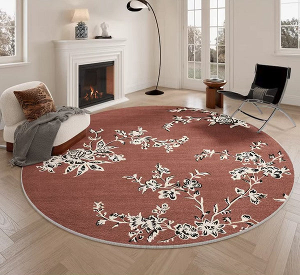 Abstract Contemporary Round Rugs, Modern Rugs for Dining Room, Flower Pattern Modern Rugs for Bathroom, Circular Modern Rugs under Coffee Table-Silvia Home Craft