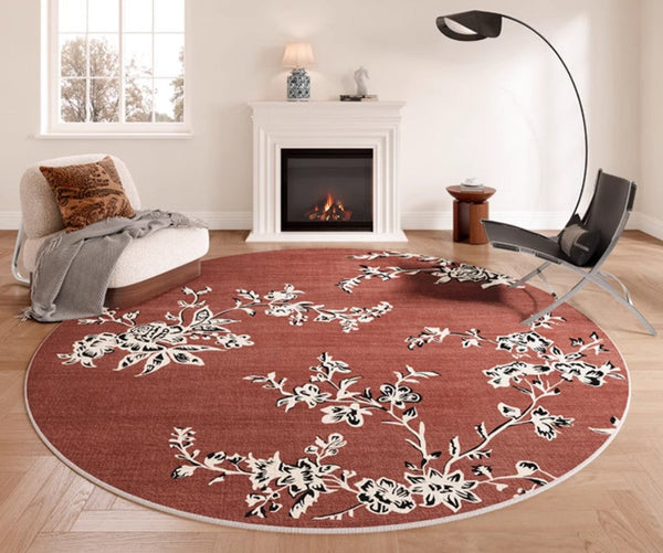 Abstract Contemporary Round Rugs, Modern Rugs for Dining Room, Flower Pattern Modern Rugs for Bathroom, Circular Modern Rugs under Coffee Table-Silvia Home Craft