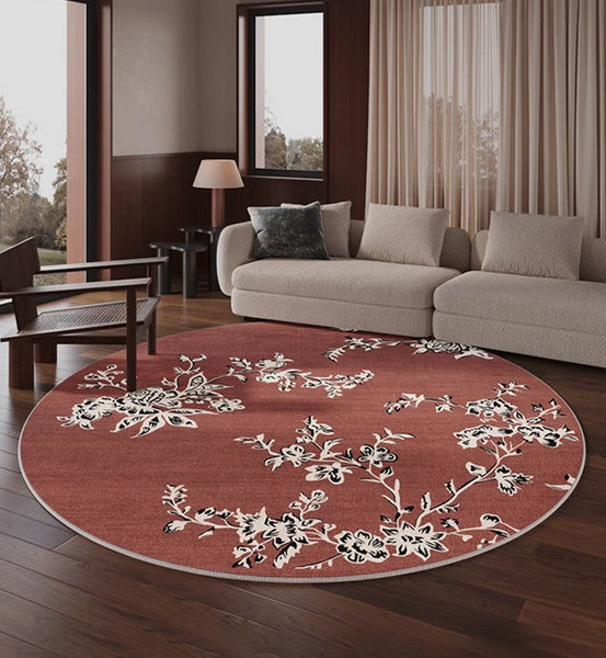 Abstract Contemporary Round Rugs, Modern Rugs for Dining Room, Flower Pattern Modern Rugs for Bathroom, Circular Modern Rugs under Coffee Table-Silvia Home Craft