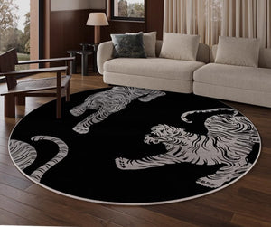 Modern Rugs for Dining Room, Tiger Black Modern Rugs for Bathroom, Abstract Contemporary Round Rugs, Circular Modern Rugs under Coffee Table-Silvia Home Craft