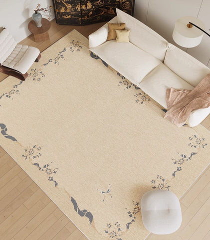 Cream Color Flower Pattern Rugs under Coffee Table, Large Modern Rugs for Bedroom, Modern Rugs for Living Room, Contemporary Modern Rugs for Dining Room-Silvia Home Craft