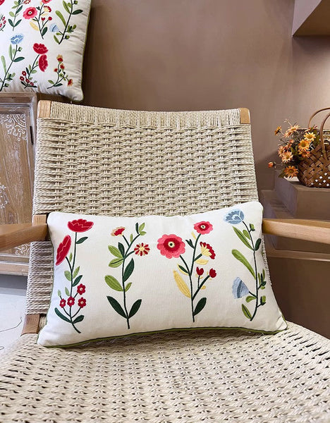 Throw Pillows for Couch, Spring Flower Decorative Throw Pillows, Farmhouse Sofa Decorative Pillows, Embroider Flower Cotton Pillow Covers-Silvia Home Craft