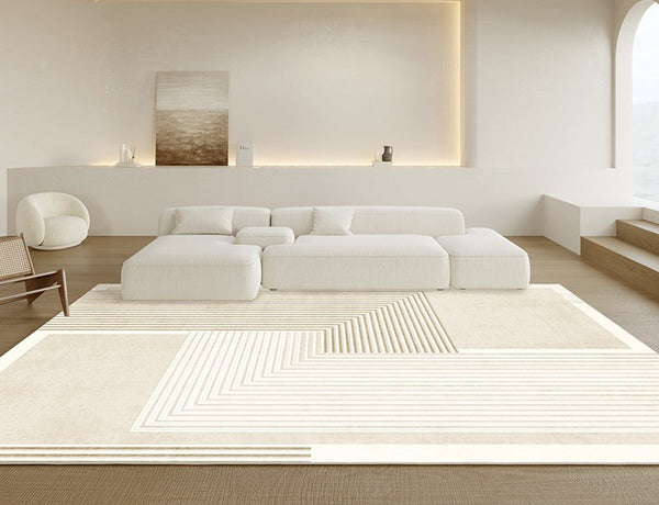 Cream Floor Carpets for Living Room, Dining Room Modern Rugs, Modern Living Room Rug Placement Ideas, Soft Contemporary Rugs for Bedroom-Silvia Home Craft