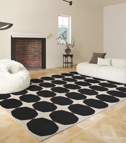 Dining Room Geometric Modern Rugs, Bedroom Modern Rugs, Black Modern Rugs for Living Room, Contemporary Modern Rugs under Coffee Table-Silvia Home Craft