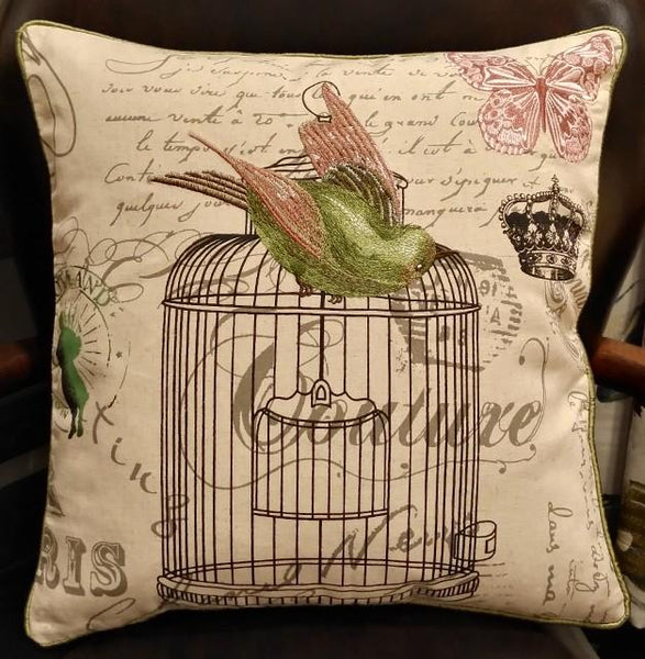 Decorative Throw Pillows, Bird Throw Pillows, Pillows for Farmhouse, Sofa Throw Pillows, Embroidery Throw Pillows, Rustic Pillows for Couch-Silvia Home Craft