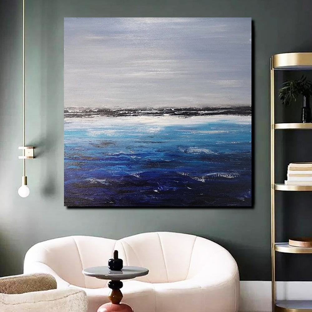 Large Paintings for Dining Room, Bedroom Wall Painting, Original Landscape Paintings, Simple Acrylic Paintings, Seascape Canvas Paintings-Silvia Home Craft