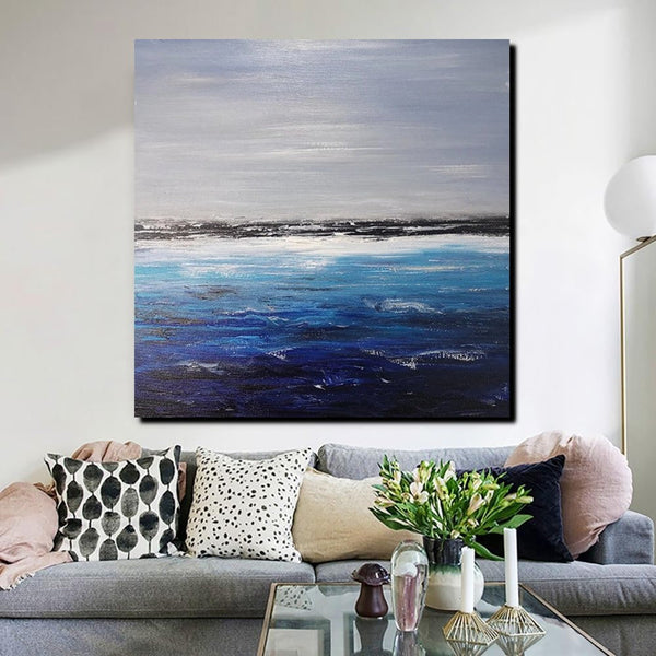 Large Paintings for Dining Room, Bedroom Wall Painting, Original Landscape Paintings, Simple Acrylic Paintings, Seascape Canvas Paintings-Silvia Home Craft