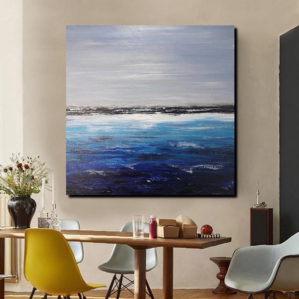 Large Paintings for Dining Room, Bedroom Wall Painting, Original Landscape Paintings, Simple Acrylic Paintings, Seascape Canvas Paintings-Silvia Home Craft