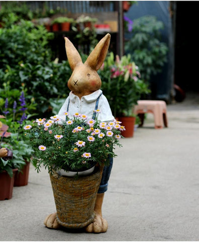 Bunny Flower Pot, Villa Outdoor Decor Gardening Ideas, House Warming Gift, Garden Courtyard Ornament, Large Rabbit Statue for Garden-Silvia Home Craft