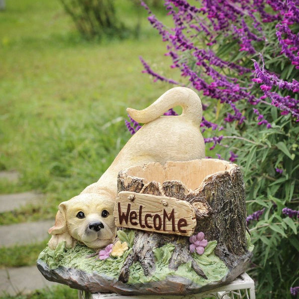 Large Dog Flowerpot, Unique Resin Statue for Garden, Villa Outdoor Decor Gardening Ideas, Creative Modern Statue for Garden Ornaments-Silvia Home Craft
