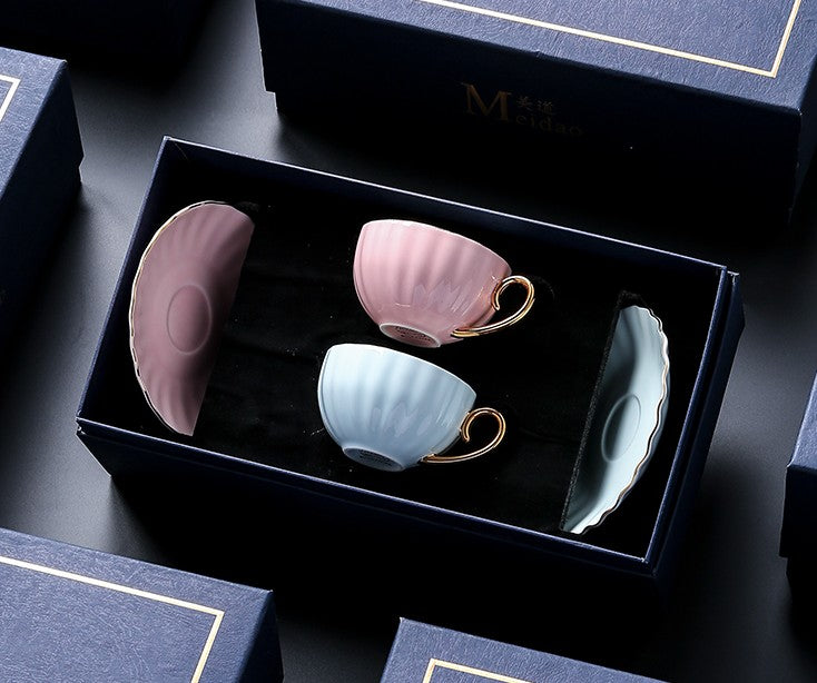 Unique Tea Cups and Saucers in Gift Box as Birthday Gift, Elegant Macaroon Ceramic Coffee Cups, Beautiful British Tea Cups, Creative Bone China Porcelain Tea Cup Set-Silvia Home Craft