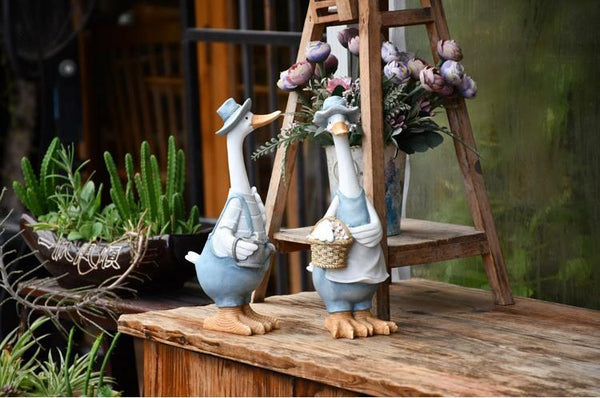 Duck Couple Statue for Garden, Animal Statue for Garden Courtyard Ornament, Villa Outdoor Decor Gardening Ideas-Silvia Home Craft