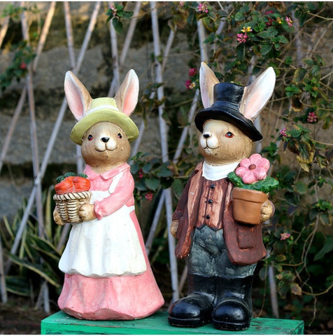 Garden Animal Sculpture Rabbit Statues, Garden Decor Ideas, Animal Statue for Garden Ornament, Villa Courtyard Decor, Outdoor Garden Decoration-Silvia Home Craft