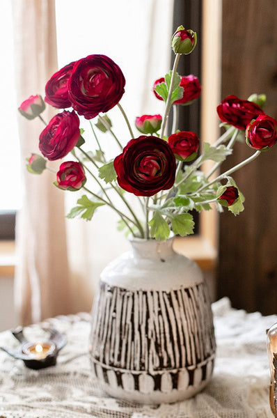 Bedroom Flower Arrangement Ideas, Red Ranunculus Asiaticus Flowers, Simple Modern Floral Arrangement Ideas for Home Decoration, Spring Artificial Floral for Dining Room-Silvia Home Craft