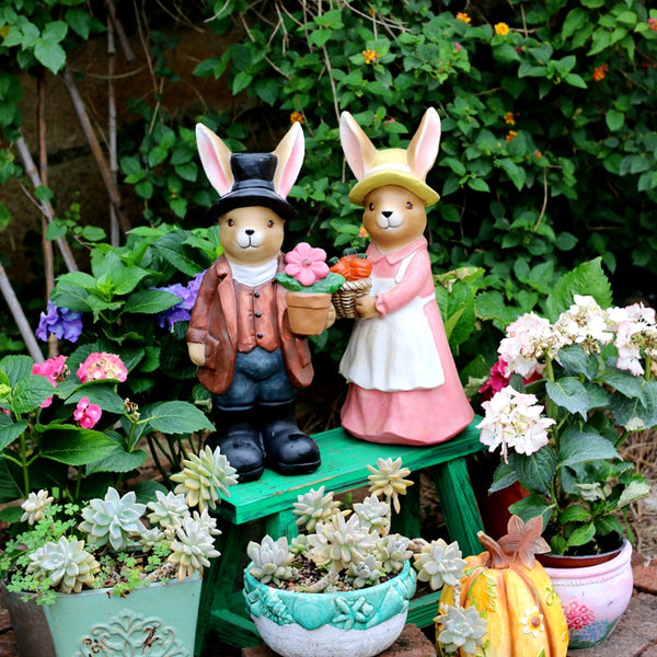 Garden Animal Sculpture Rabbit Statues, Garden Decor Ideas, Animal Statue for Garden Ornament, Villa Courtyard Decor, Outdoor Garden Decoration-Silvia Home Craft