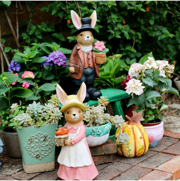 Garden Animal Sculpture Rabbit Statues, Garden Decor Ideas, Animal Statue for Garden Ornament, Villa Courtyard Decor, Outdoor Garden Decoration-Silvia Home Craft