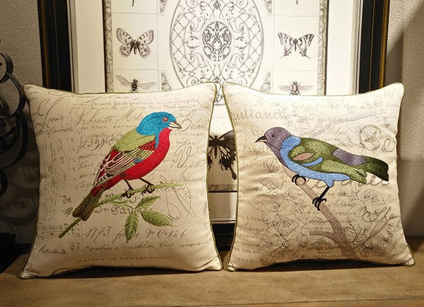 Decorative Throw Pillows, Bird Throw Pillows, Pillows for Farmhouse, Sofa Throw Pillows, Embroidery Throw Pillows, Rustic Pillows for Couch-Silvia Home Craft