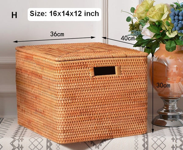 Extra Large Rattan Storage Baskets for Clothes, Rectangular Storage Basket with Lid, Kitchen Storage Baskets, Oversized Storage Baskets for Bedroom-Silvia Home Craft