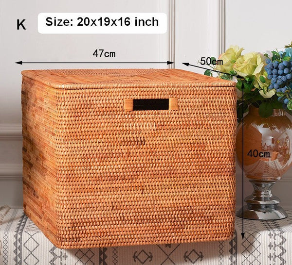 Extra Large Rattan Storage Baskets for Clothes, Rectangular Storage Basket with Lid, Kitchen Storage Baskets, Oversized Storage Baskets for Bedroom-Silvia Home Craft