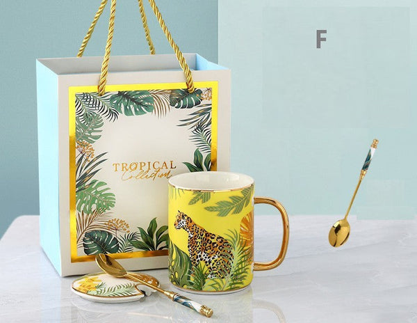 Peacock Porcelain Cups, Large Capacity Jungle Animal Porcelain Mugs, Unique Ceramic Mugs in Gift Box, Creative Ceramic Mugs for Office-Silvia Home Craft