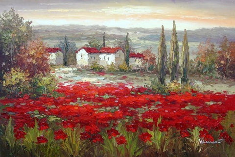 Red Poppy Field, Canvas Art, Large Art, Flower Field, Wall Art, Landscape Painting, Living Room Wall Art, Large Wall Art, Large Oil Painting, Canvas Wall Art-Silvia Home Craft