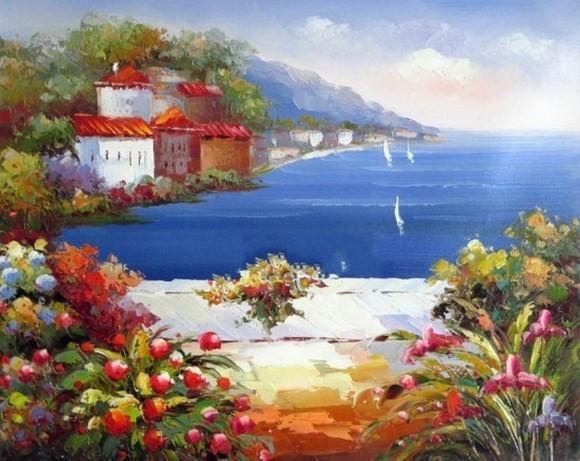 Mediterranean Sea Art, Canvas Painting, Landscape Painting, Wall Art, Abstract Painting, Bedroom Wall Art, Oil Painting, Canvas Wall Art, Seascape Art, Spain Summer Resort-Silvia Home Craft