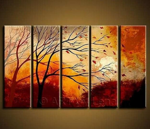 Landscape Painting, Large Wall Art, Abstract Art, Landscape Art, Canvas Painting, Oil Painting, 5 Piece Wall Art, Huge Wall Art, Ready to Hang-Silvia Home Craft