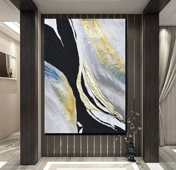 Black Abstract Acrylic Paintings, Large Paintings for Bedroom, Simple Modern Art, Modern Wall Art Ideas, Contemporary Canvas Paintings-Silvia Home Craft